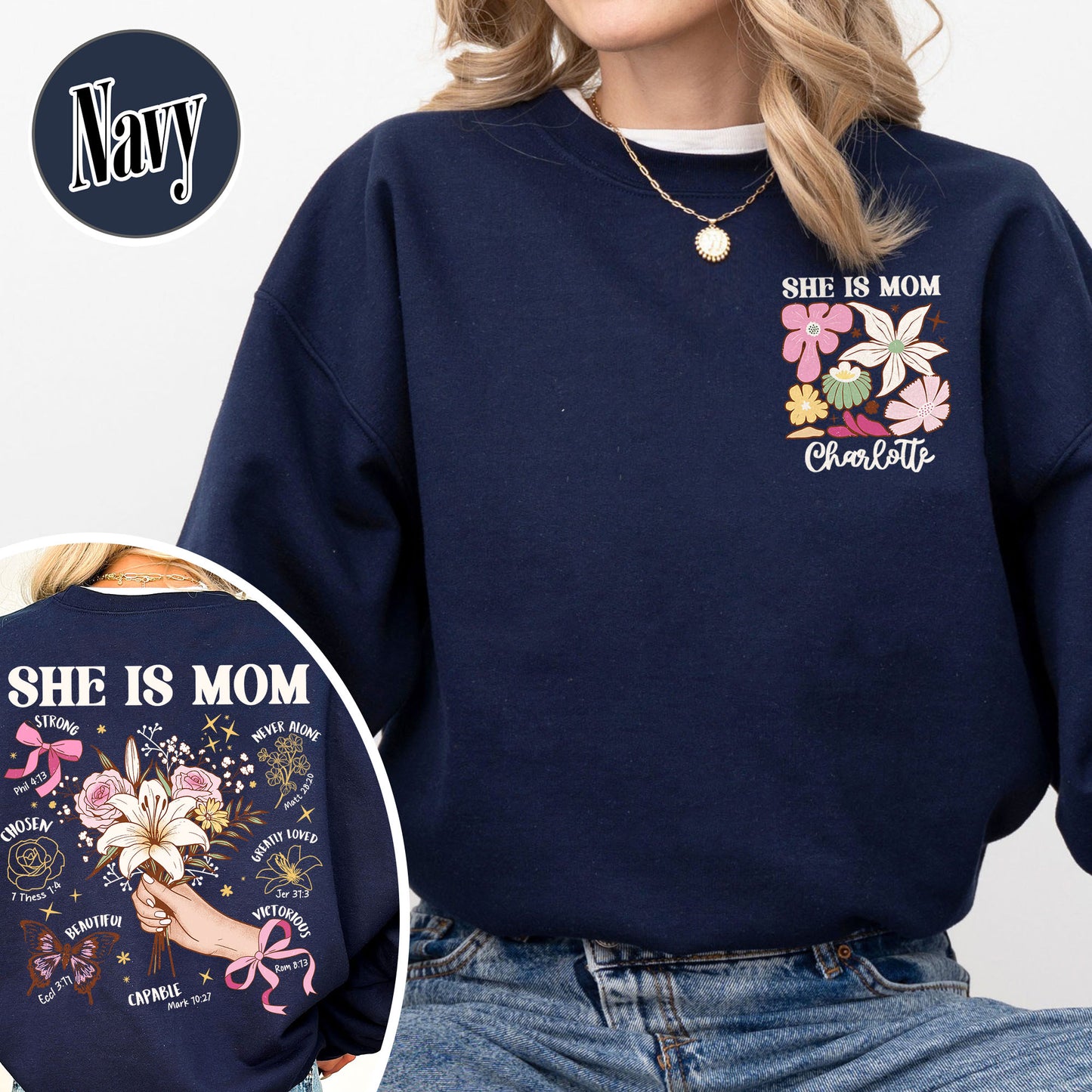 Floral Mother's Day Sweatshirt, She Is Mom Sweatshirt,Custom Coquette Praying Mama Sweatshirt