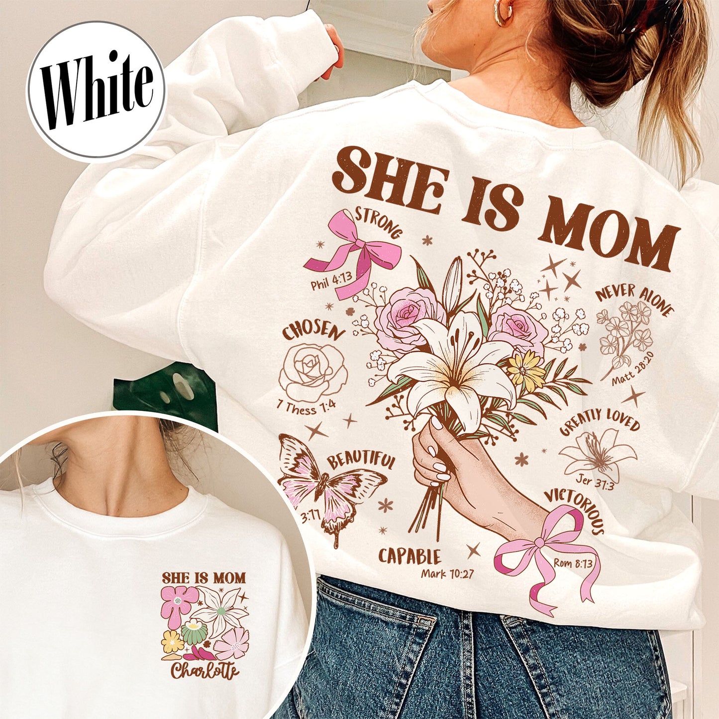 Floral Mother's Day Sweatshirt, She Is Mom Sweatshirt,Custom Coquette Praying Mama Sweatshirt