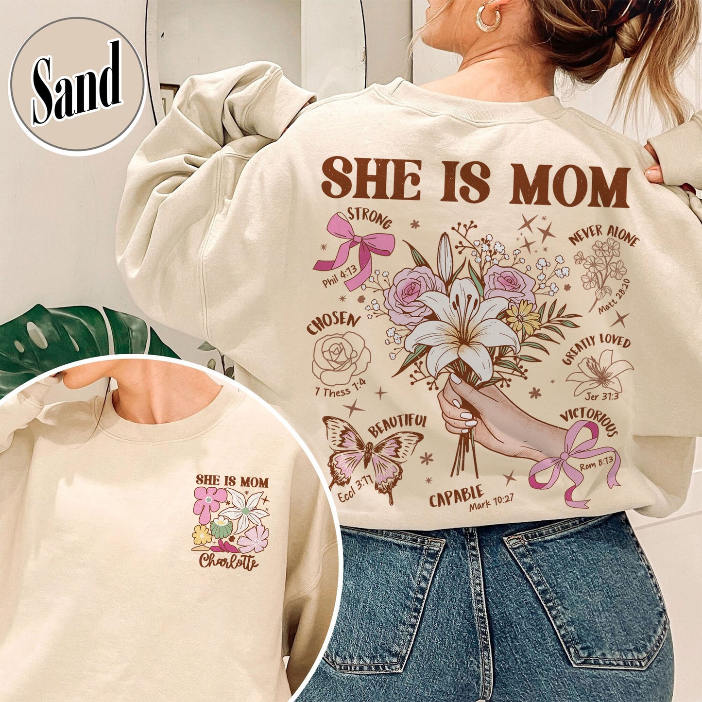 Floral Mother's Day Sweatshirt, She Is Mom Sweatshirt,Custom Coquette Praying Mama Sweatshirt