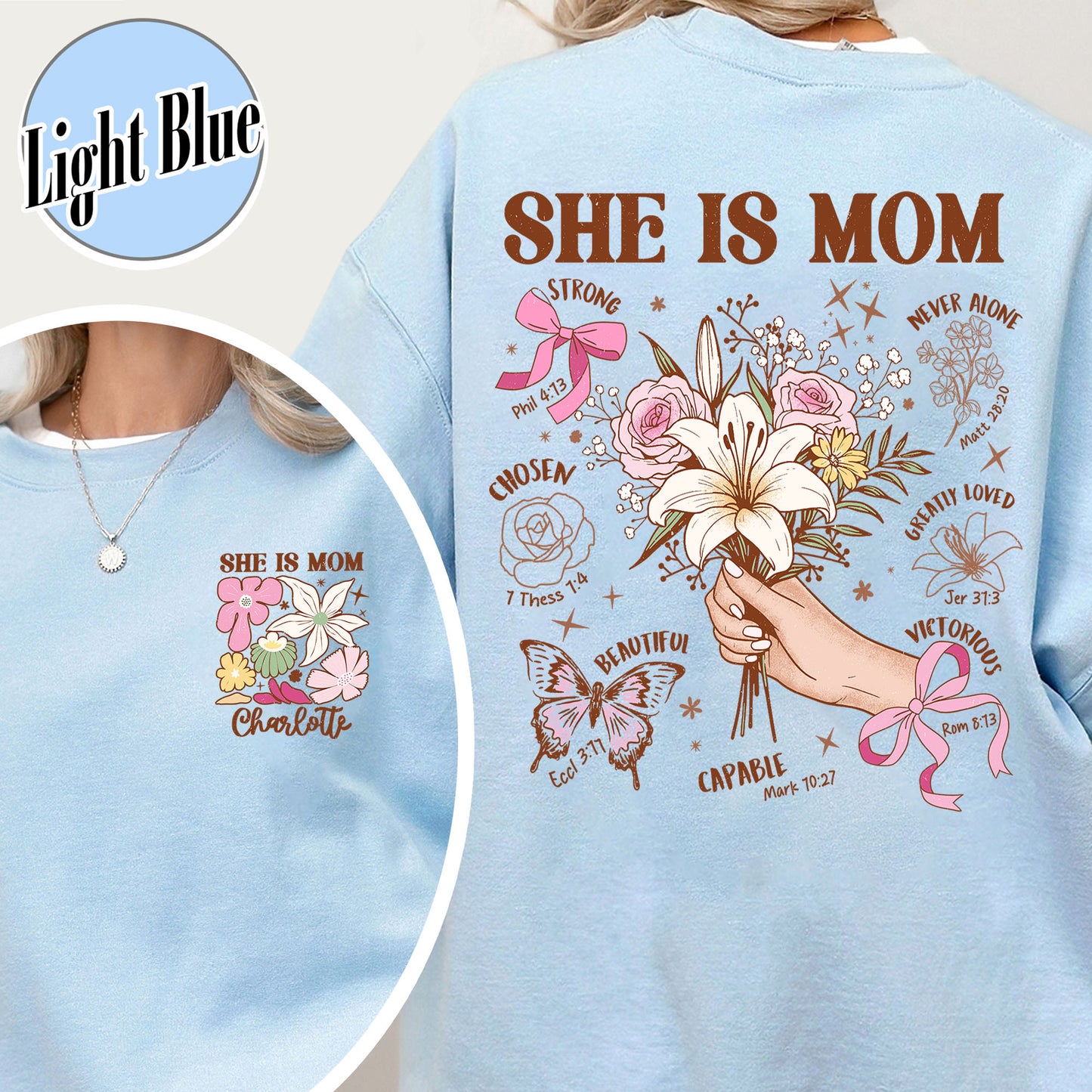 Floral Mother's Day Sweatshirt, She Is Mom Sweatshirt,Custom Coquette Praying Mama Sweatshirt