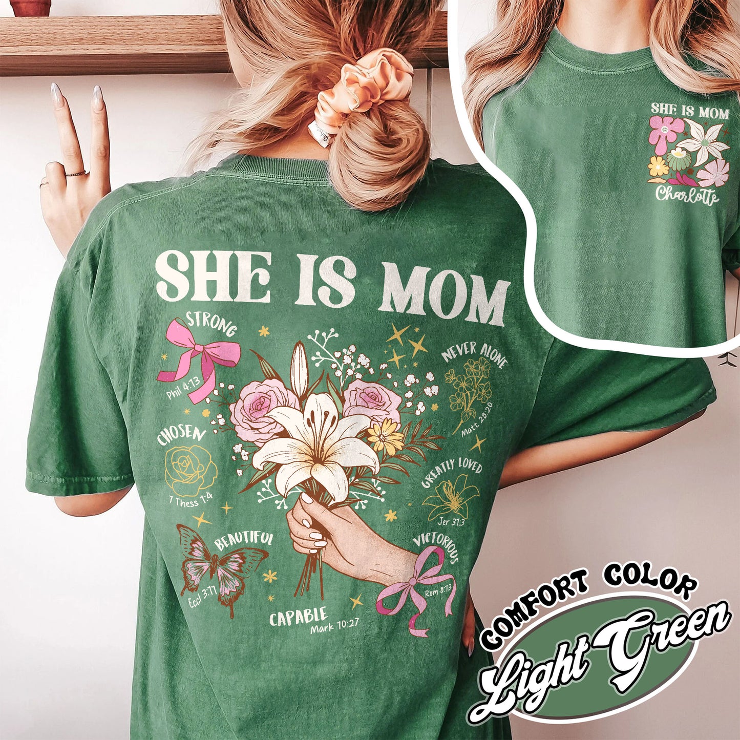 Floral Mother's Day Comfort Colors T-Shirt, She Is Mom Shirt,Custom Coquette Praying Mama Shirts