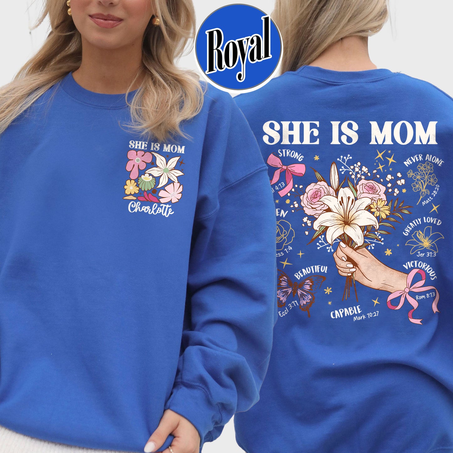 Floral Mother's Day Sweatshirt, She Is Mom Sweatshirt,Custom Coquette Praying Mama Sweatshirt