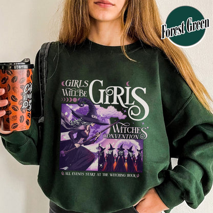 Halloween Sweatshirt, Girls Will Be Girls Witch Sweatshirt, Witchy Feminist Sweatshirt
