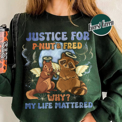 Justice for P'nut and Fred Sweatshirt, P’Nut The Squirrel, Raccoon With Moon Sweatshirt, Animal Rights Sweatshirt, P'nut and Raccoons Vintage Graphic Sweatshirt