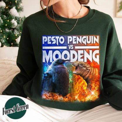 Pesto the Penguin Sweatshirt, Moo Deng Sweatshirt, Hippo Moo Deng Sweatshirt, Animal Lover Gift, the Penguin Viral Cute Sweatshirt, Funny Penguin, Zoo Baby Hippo