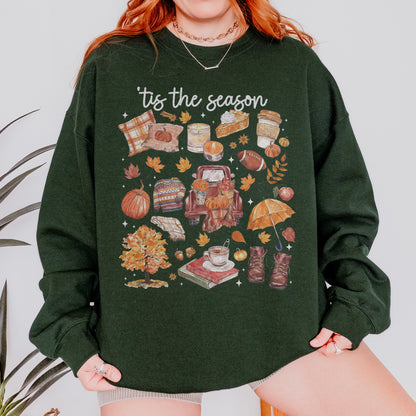 Tis the Season Tee, Pumpkin Season, Autumn Doodle Harvest, Women’s Cozy Sweatshirt