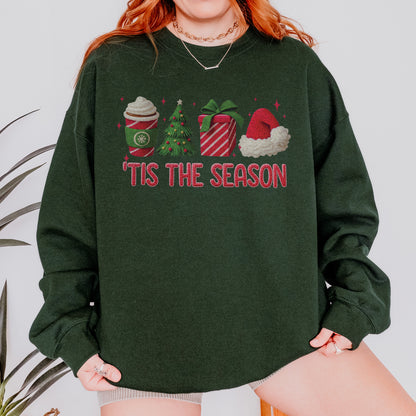 Tis The Season Shirt: Christmas Coffee, Holiday Gift, Santa Hat Tree, Festive Christmas Outfit Sweatshirt