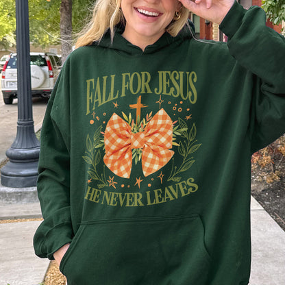 Fall For Jesus: Christian Faith, He Never Leaves Autumn Praise Hoodie