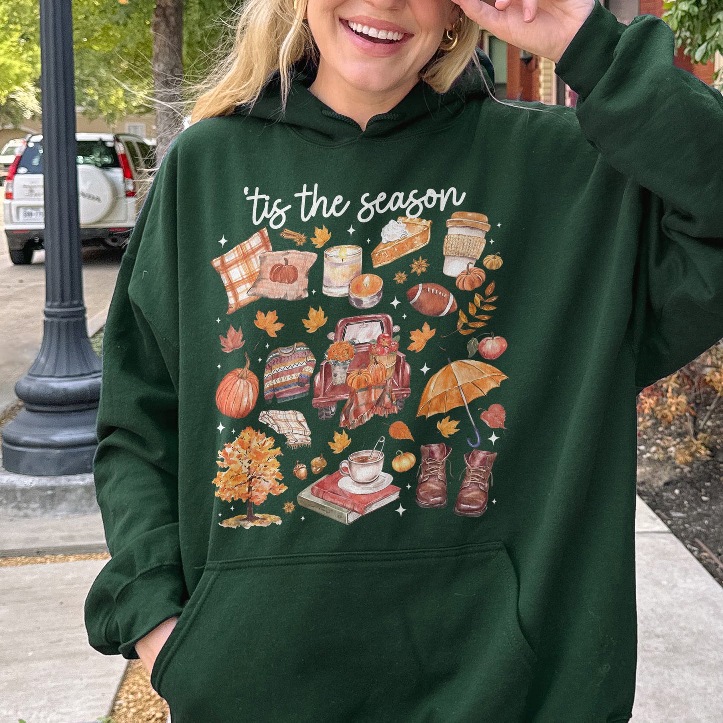 Tis the Season Tee, Pumpkin Season, Autumn Doodle Harvest, Women’s Cozy Hoodie