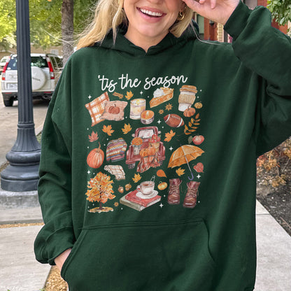 Tis the Season Tee, Pumpkin Season, Autumn Doodle Harvest, Women’s Cozy Hoodie