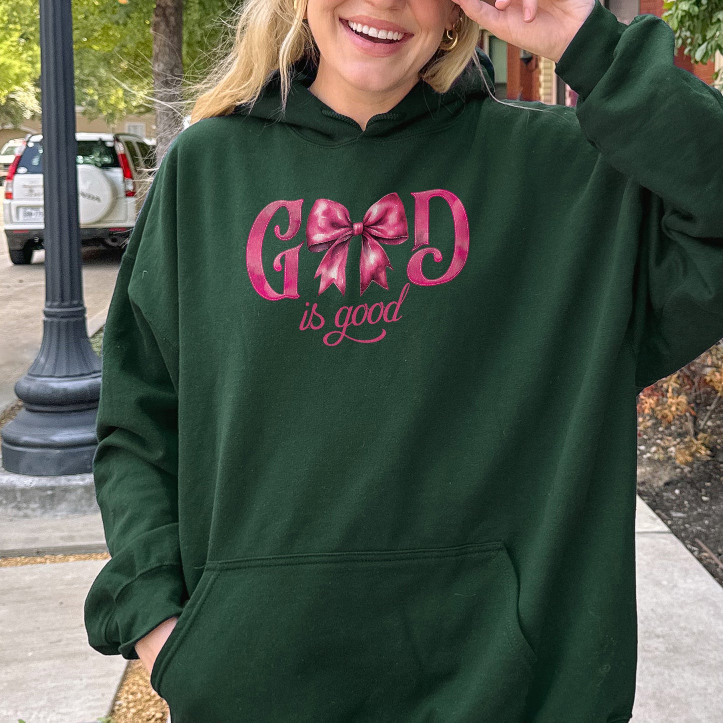 God Is Good Hoodie | Pink Bow Christian Faith Hoodie, Bible Verse Hoodie