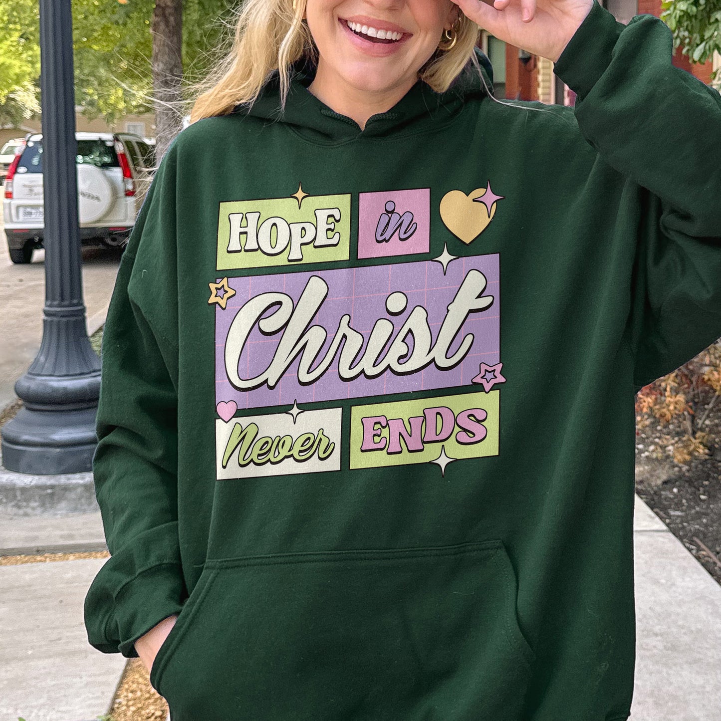 Hope in Christ Never Ends Hoodie: Vintage Christian Hoodie, God Never Fails Hoodie, Cute Pastel Jesus Hoodie