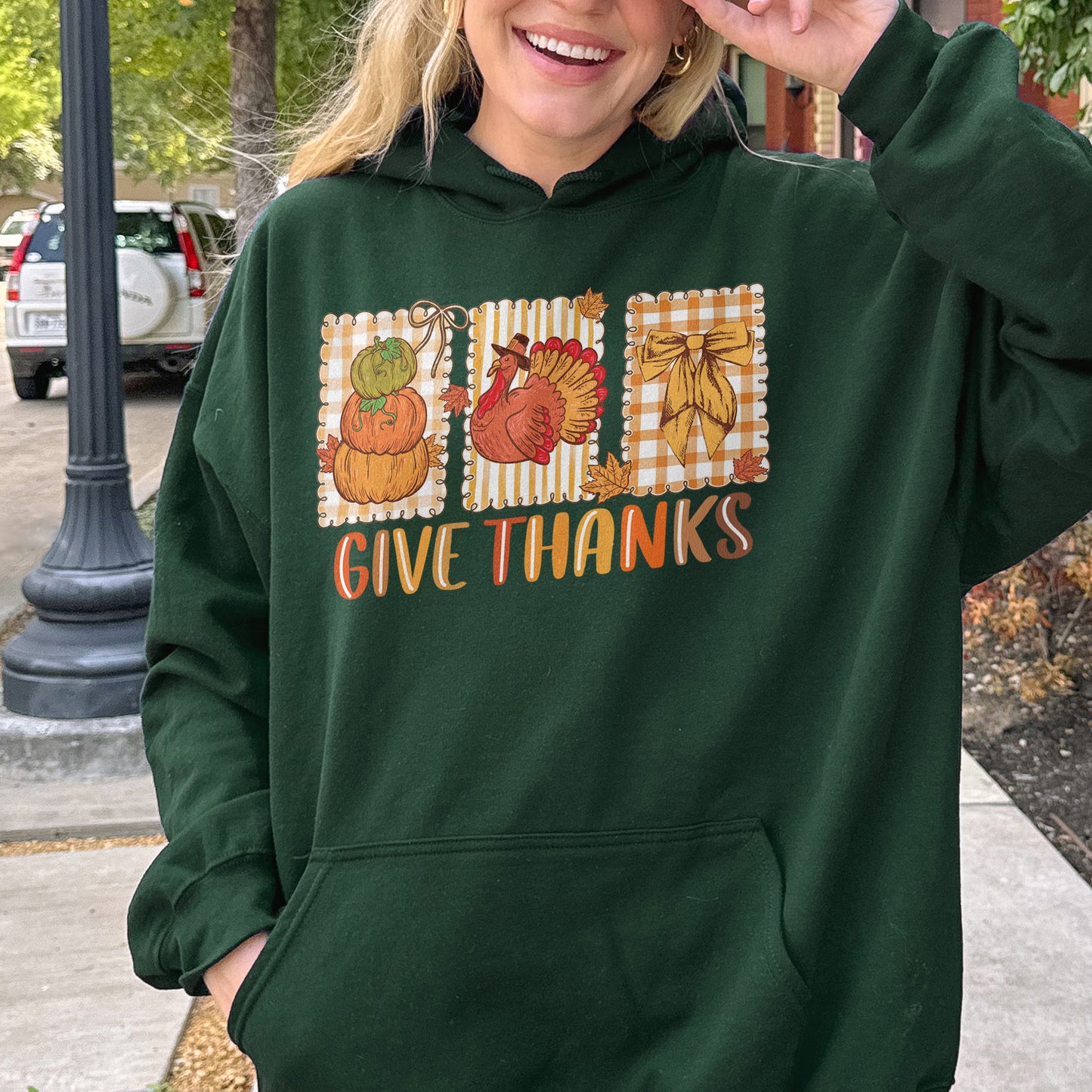 Thanksgiving Holiday, Give Thanks Coquette, Fall Pumpkin Turkey, Grateful Thankful Blessed, Autumn Gift Hoodie