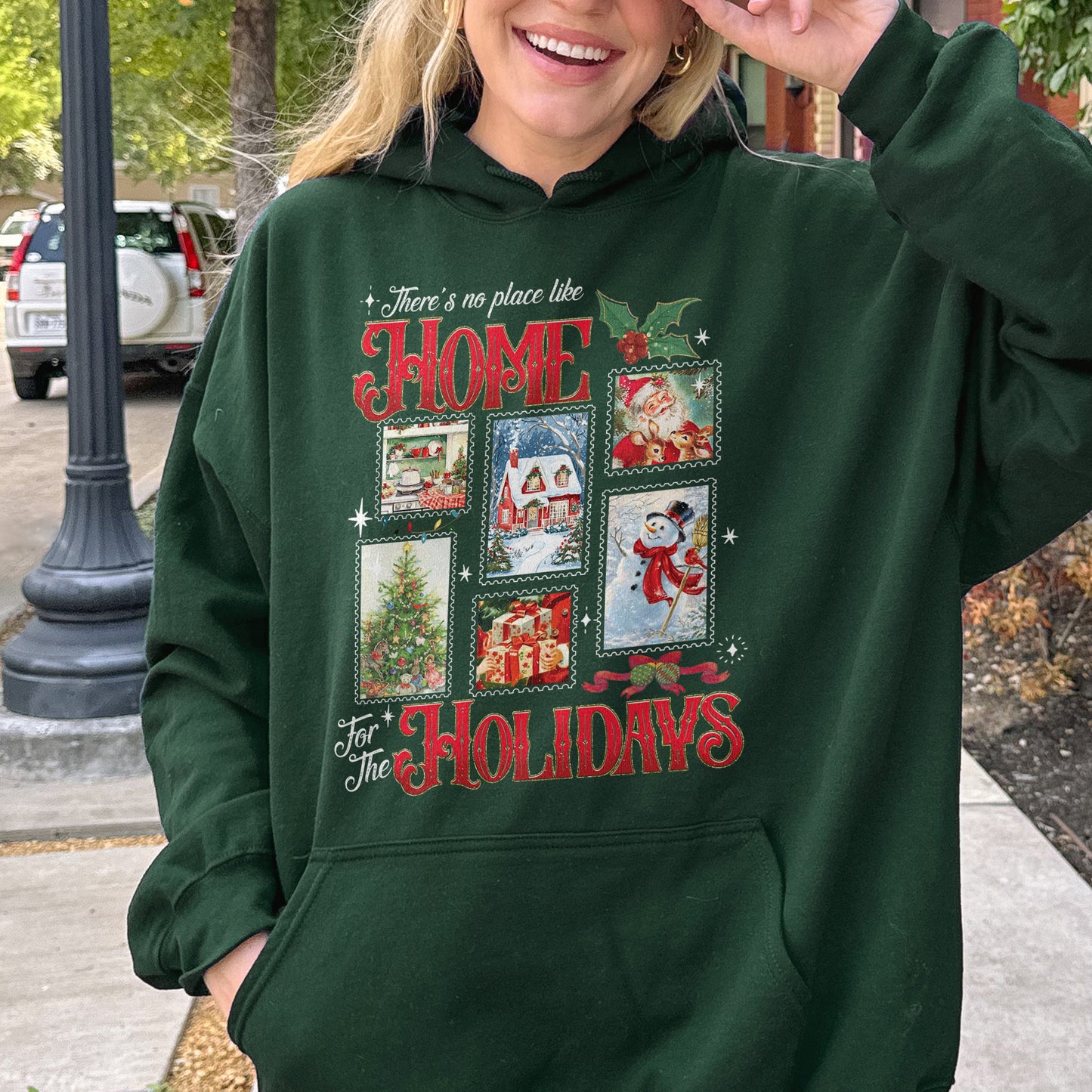 Home for the Holidays Hoodie: Vintage Christmas Hoodie, Merry Xmas Hoodie, Festive Family Xmas Hoodie
