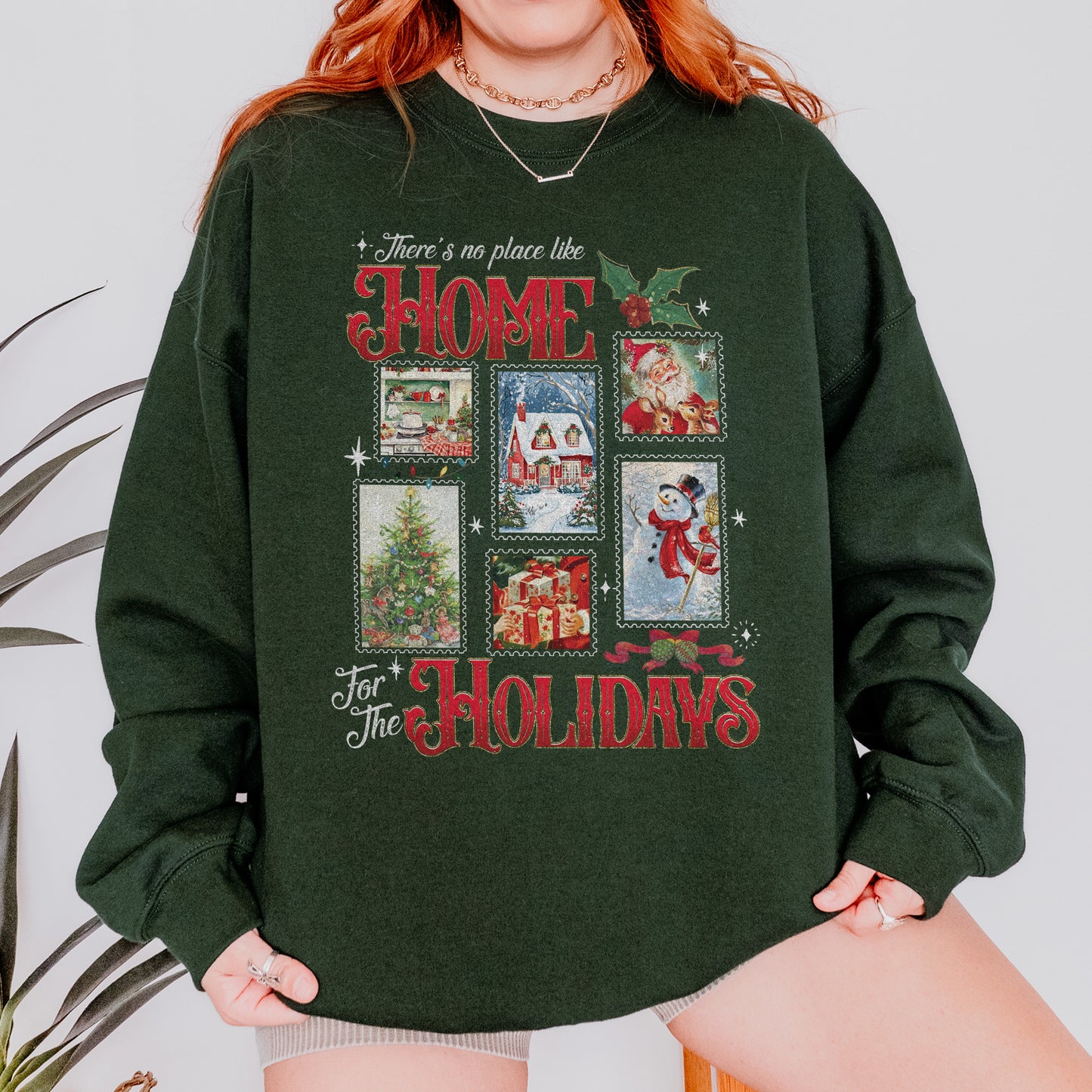 Home for the Holidays Sweatshirt: Vintage Christmas Sweatshirt, Merry Xmas Sweatshirt, Festive Family Xmas Sweatshirt
