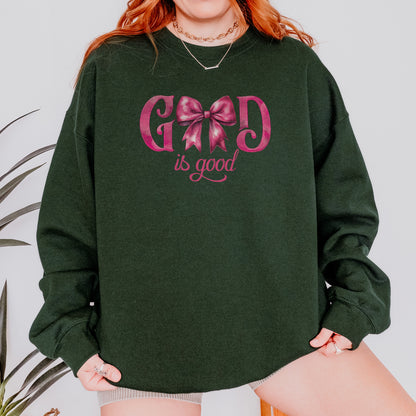 God Is Good Sweatshirt | Pink Bow Christian Faith Sweatshirt, Bible Verse Sweatshirt