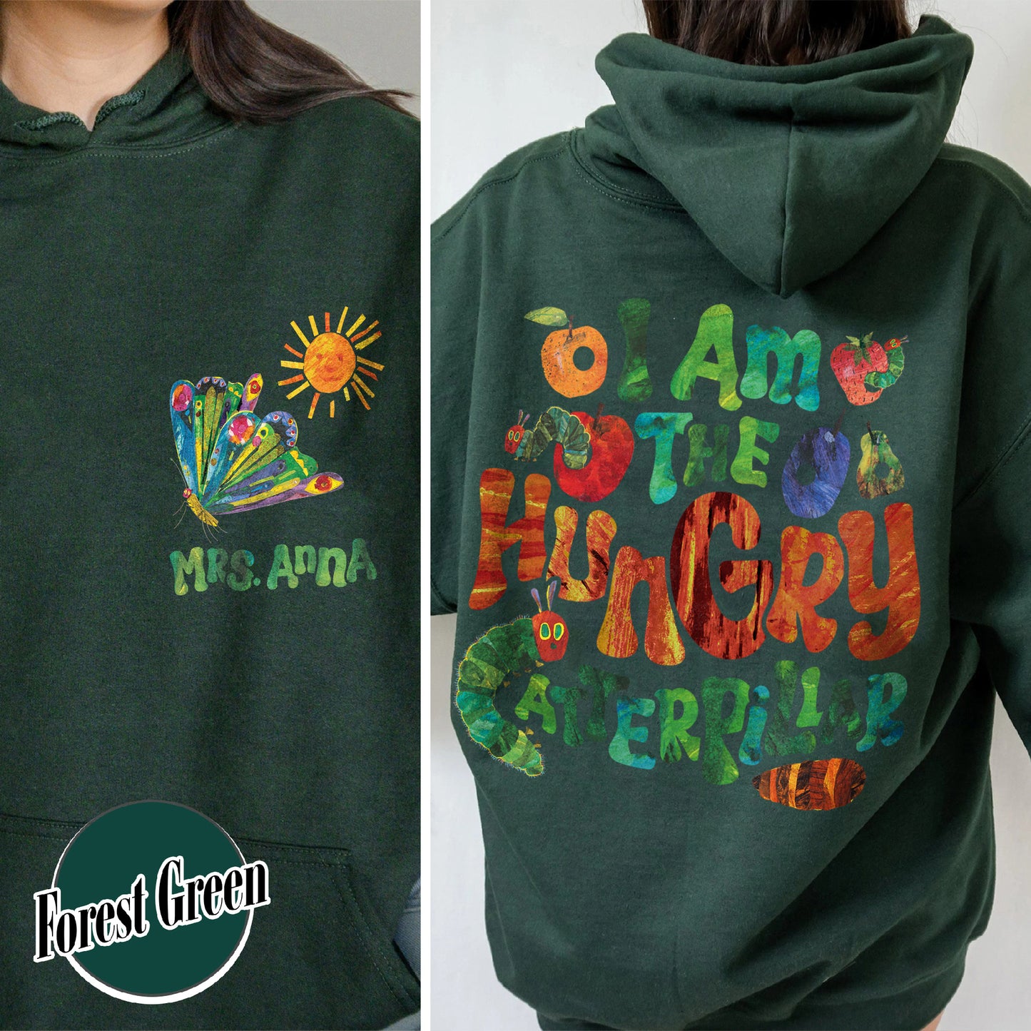 Custom Family Hoodie, Matching, Hungry Caterpillar, Back to School, Baby First Birthday