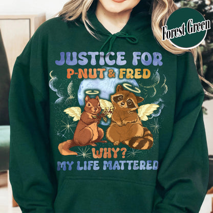 Justice for P'nut and Fred Hoodie,P’Nut The Squirrel,Raccoon With Moon Hoodie,Animal Rights Hoodie,P'nut and Raccoons Vintage Graphic Hoodie