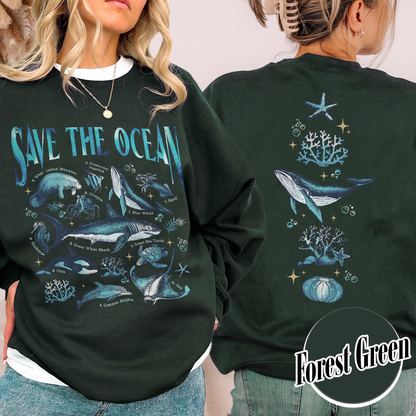 Save The Ocean Sweatshirt, Animal Sweatshirt, Retro Ocean Nature Sweatshirt, Dolphin Sweatshirt, Shark Lover Gift,Marine Biologist,Surfing Sweatshirt