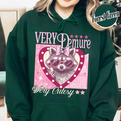 Funny Racoon Hoodie, Very Demure Very Mindful Hoodie, Demure Social Club Hoodie