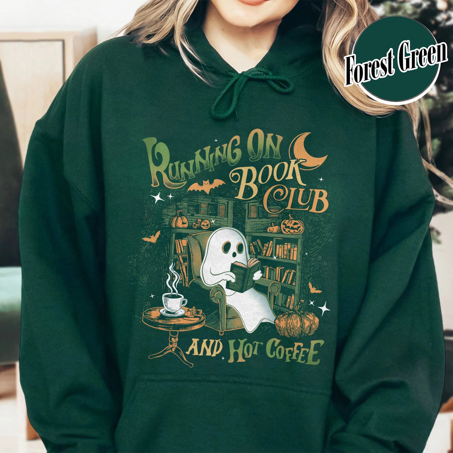 Bookish Hoodie, Ghost Book Hoodie, Book Club Halloween Hoodie, Running on Book Club and Hot Coffee