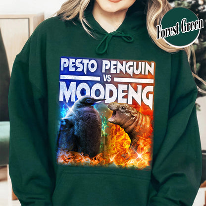 Pesto the Penguin Hoodie, Moo Deng Hoodie, Hippo Moo Deng Hoodie, Animal Lover Gift, the Penguin Viral Cute Hoodie, Funny Penguin, Zoo Baby Hippo