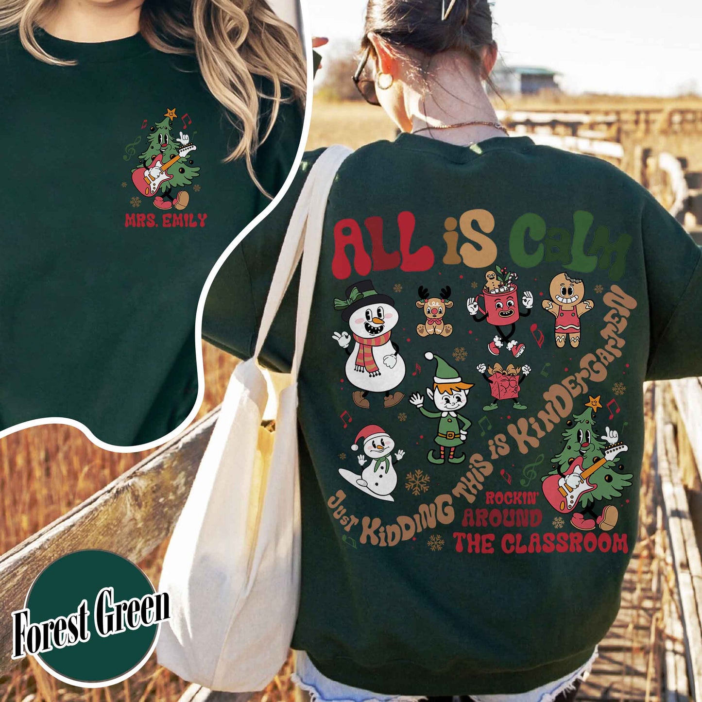 Custom Teacher Christmas Sweatshirt,Christmas Teacher Sweatshirt Best Seller,Rockin Around The Classroom Christmas Teacher,All Is Calm Teacher Sweatshirt