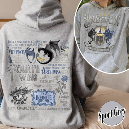 Fourth Wing Hoodie, Basgiath War College Hoodie, Dragon Rider Hoodie, the Empyrean Series