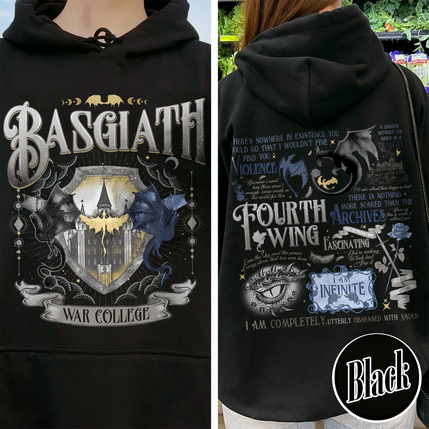 Fourth Wing Hoodie, Basgiath War College Hoodie, Dragon Rider Hoodie, the Empyrean Series