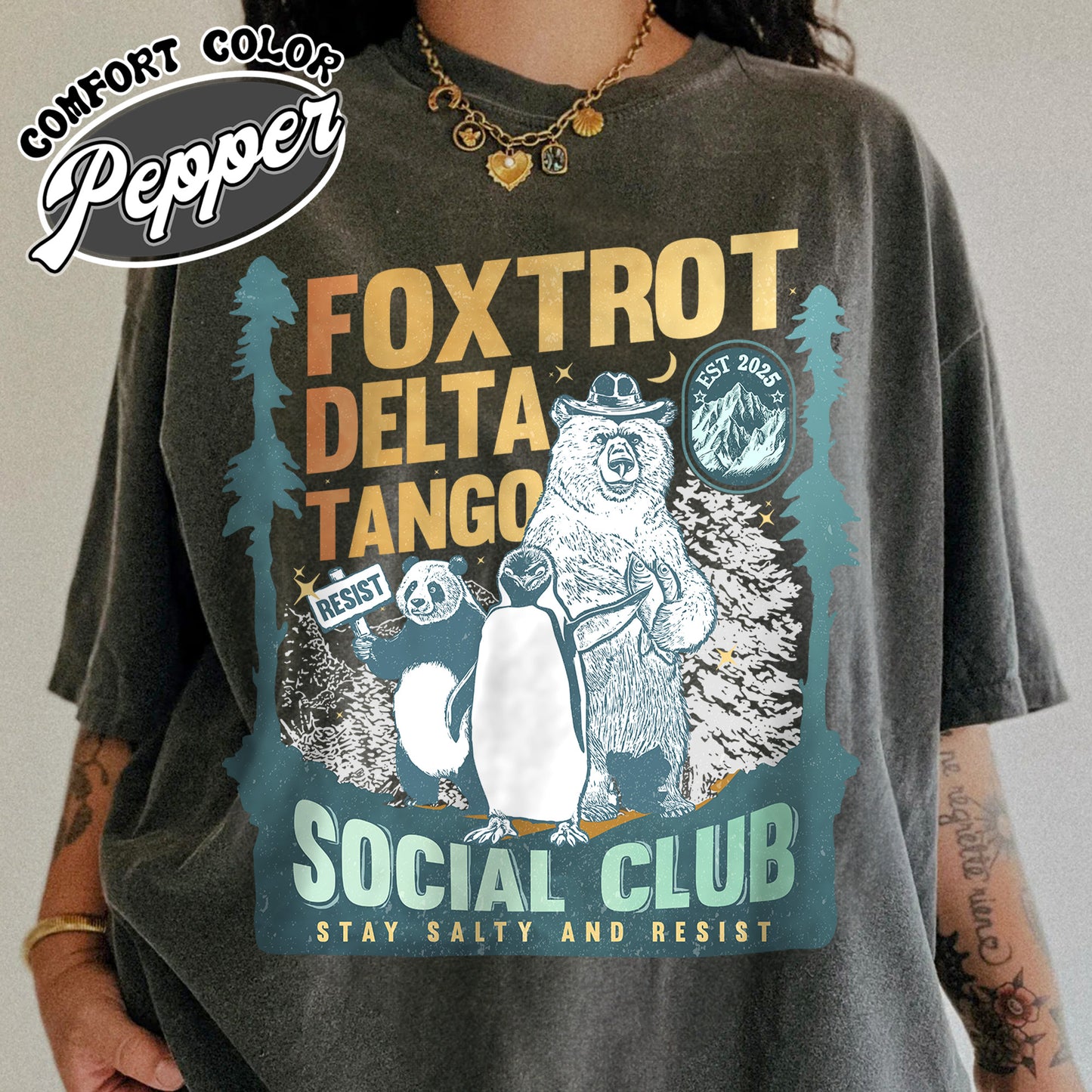 Foxtrot Delta Tango Comfort Colors Shirt,Social Club Bear Shirt, Anti Facism tee, Anti Republican shirt