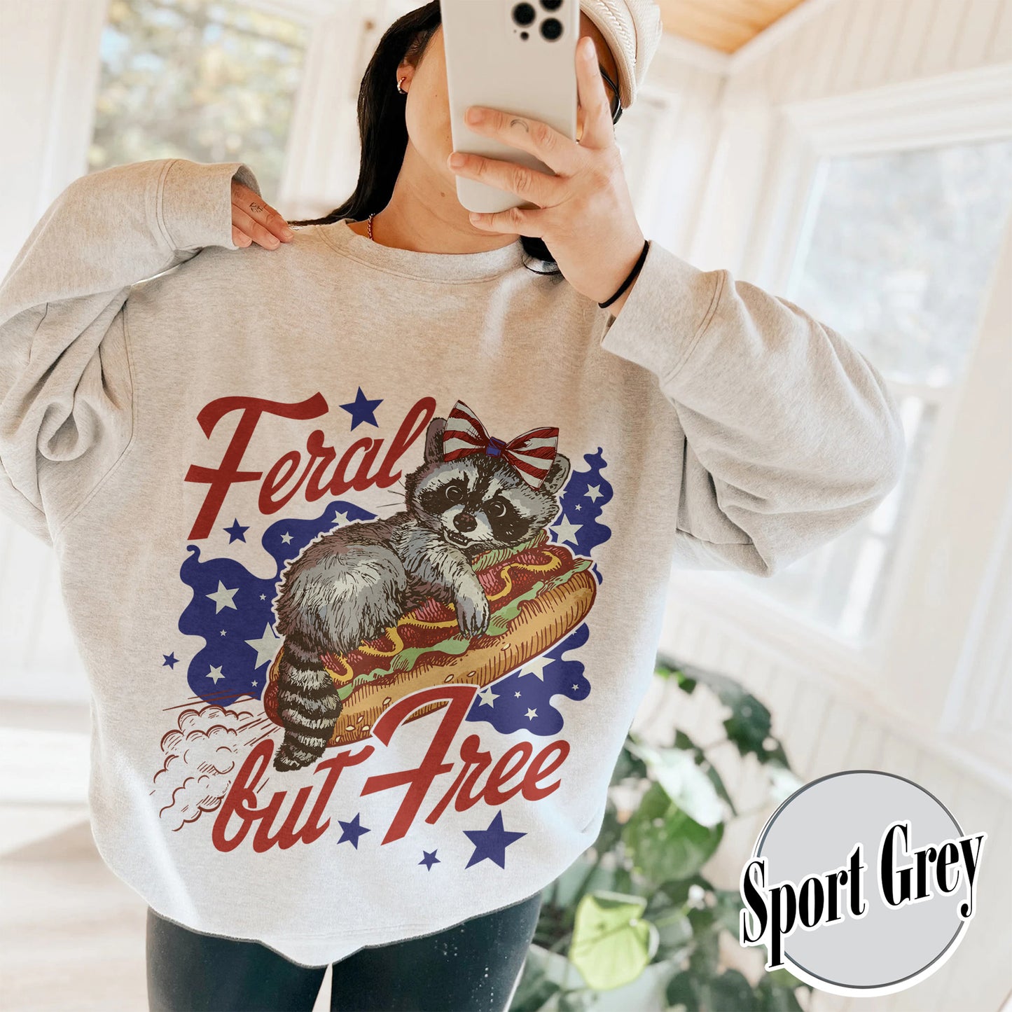 Funny 4th of July Boys Sweatshirt,Feral But Free Fourth of July Kids Sweatshirt, Patriotic Sweatshirt