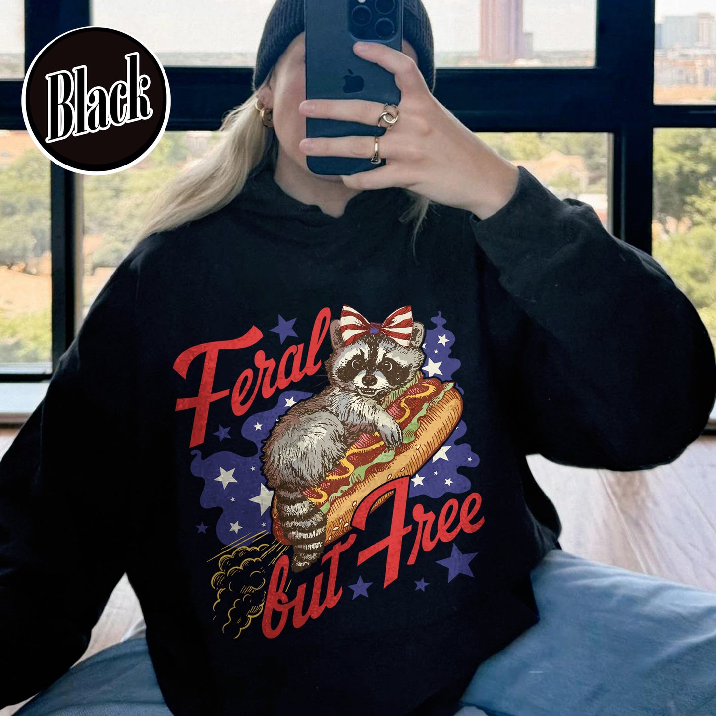 Funny 4th of July Boys Hoodie,Feral But Free Fourth of July Kids Hoodie, Patriotic Hoodie