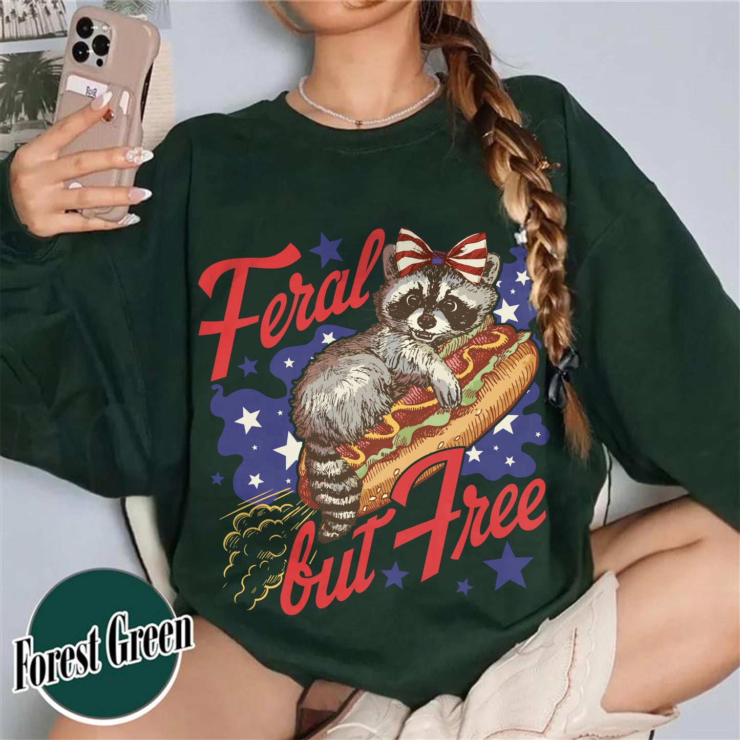 Funny 4th of July Boys Sweatshirt,Feral But Free Fourth of July Kids Sweatshirt, Patriotic Sweatshirt