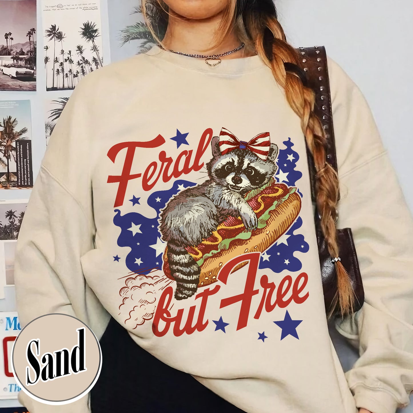 Funny 4th of July Boys Sweatshirt,Feral But Free Fourth of July Kids Sweatshirt, Patriotic Sweatshirt