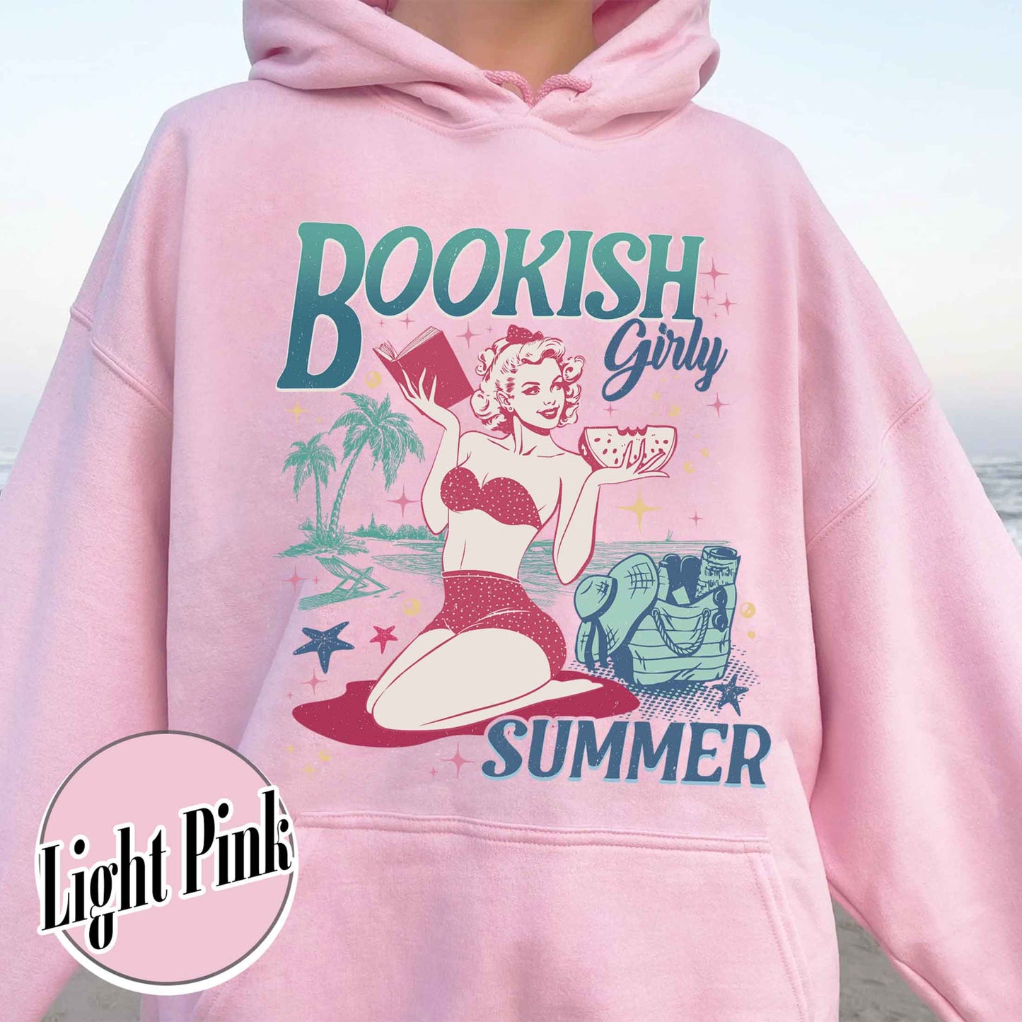 Book Girl Summer Hoodie, Beach Book Lover Summer Bookish Funny Reader, Feral Girl Summer Raccoon, Funny Meme Raccoon Hoodie, Bookish
