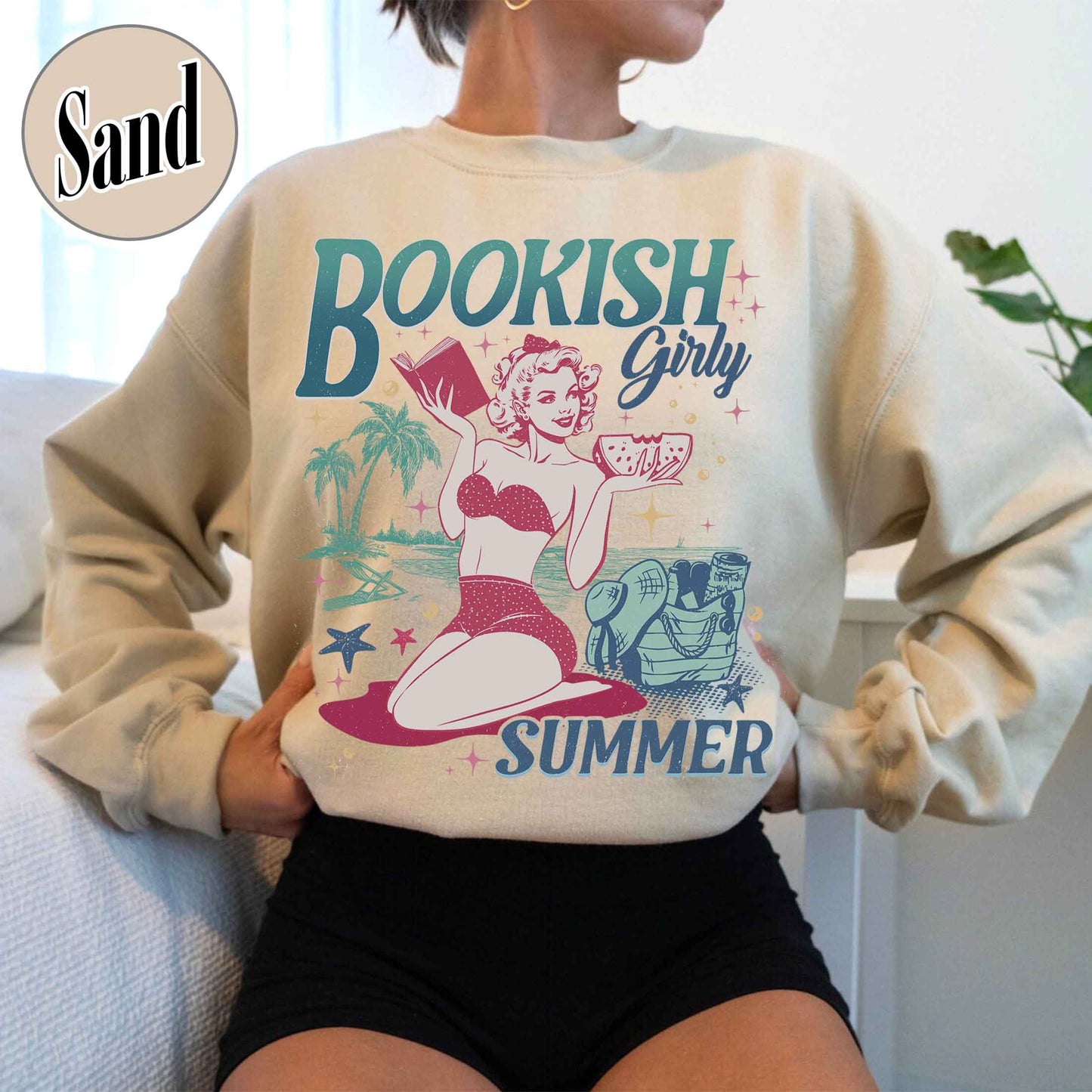 Book Girl Summer Sweatshirt, Beach Book Lover Summer Bookish Funny Reader, Feral Girl Summer Raccoon, Funny Meme Raccoon Sweatshirt, Bookish