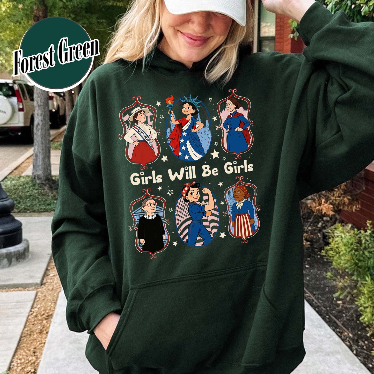 Girls Will be Girls Hoodie, Patriotic Feminist 4th of July Hoodie, Strong American Women Hoodie