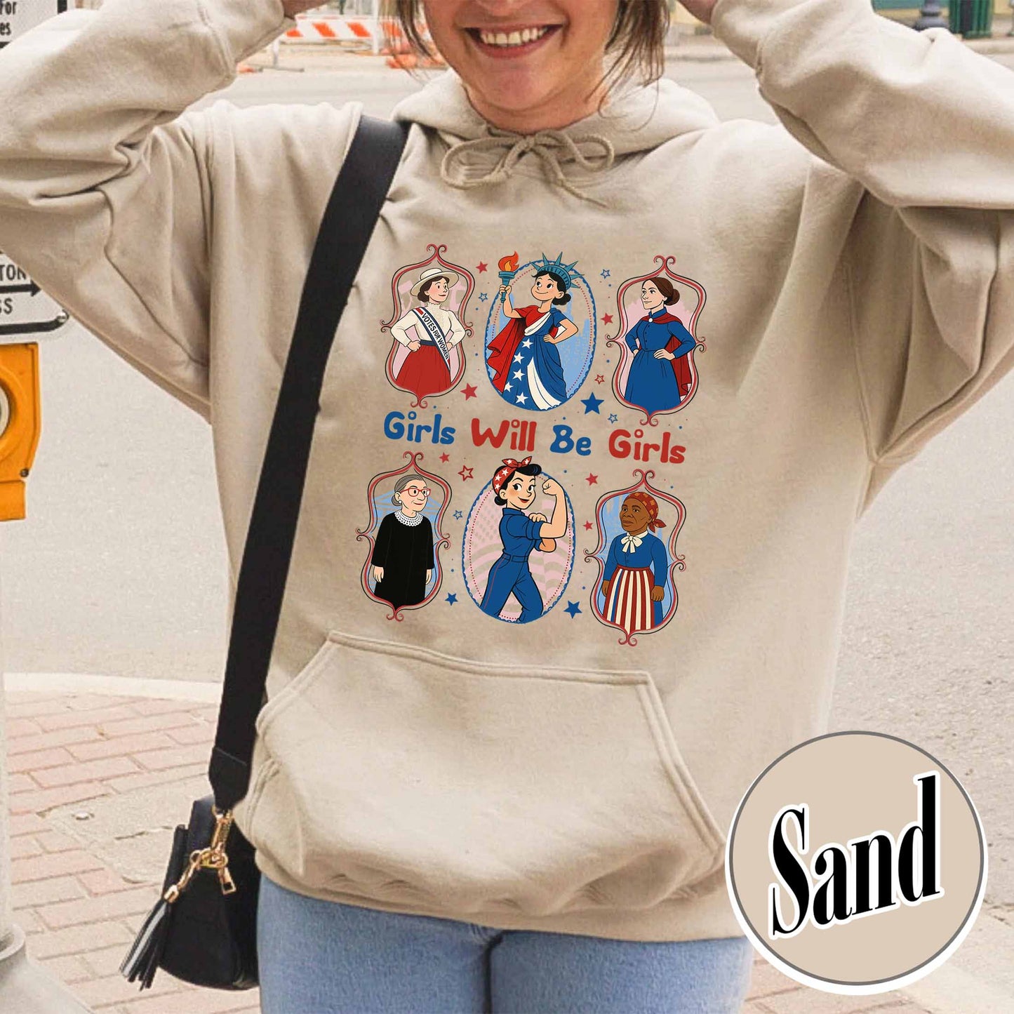 Girls Will be Girls Hoodie, Patriotic Feminist 4th of July Hoodie, Strong American Women Hoodie