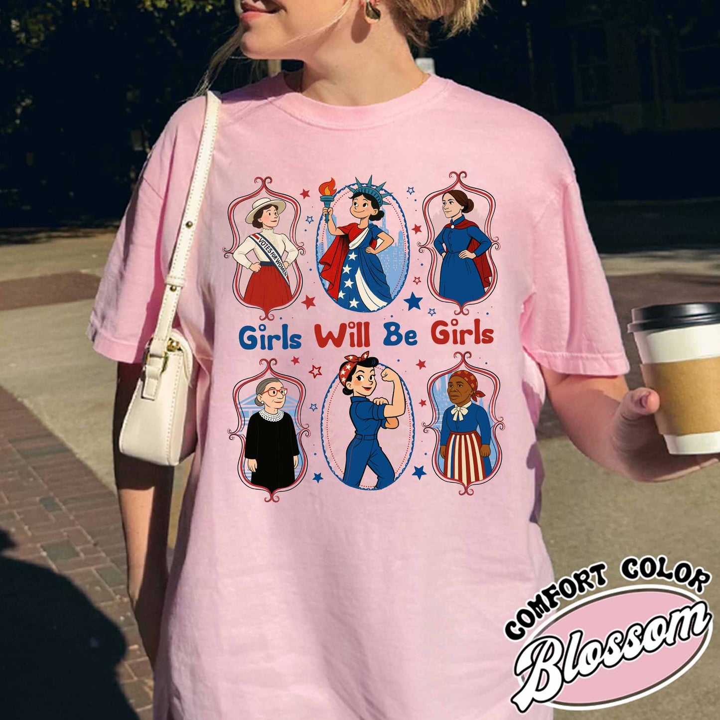 Girls Will be Girls Comfort Colors Shirt, Patriotic Feminist 4th of July Tee, Strong American Women T-Shirt