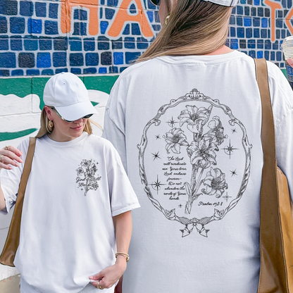 God’s Still Working – Vintage Botanical Faith & Psalm 138:8 Illustration Tshirt