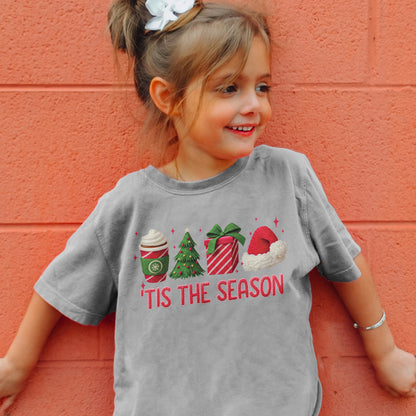 Tis The Season Shirt: Christmas Coffee, Holiday Gift, Santa Hat Tree, Festive Christmas Outfit Youth Tshirt
