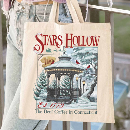Christmas Festival Tote Bag, Stars Hollows 1779 Connecticut Tote Bag, Retro Style Tote Bag