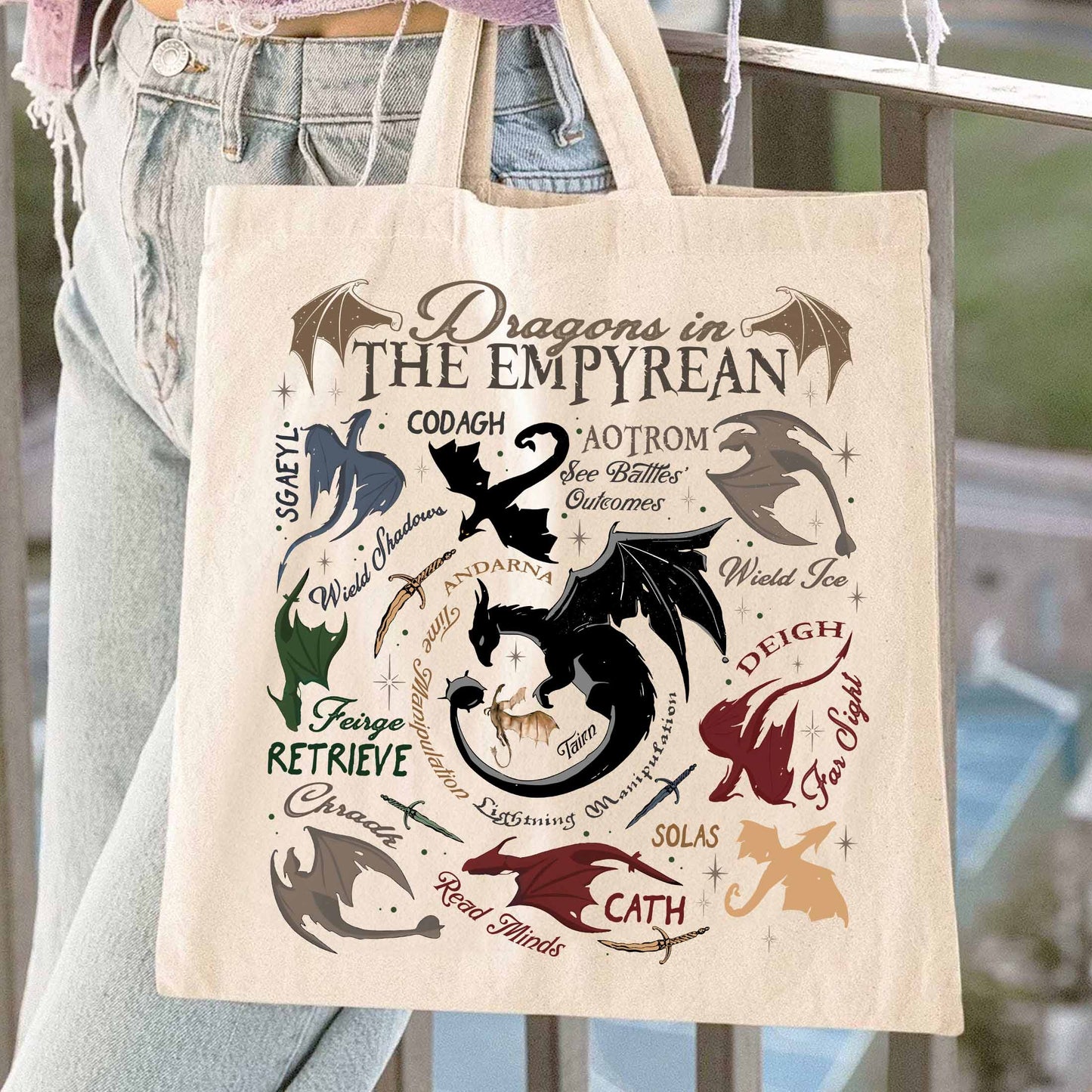 Bookish Tote Bag, Dragons in fourth wing Tote Bag,Fourth Wing Dragon,Dragon in The Empyrean Tote Bag