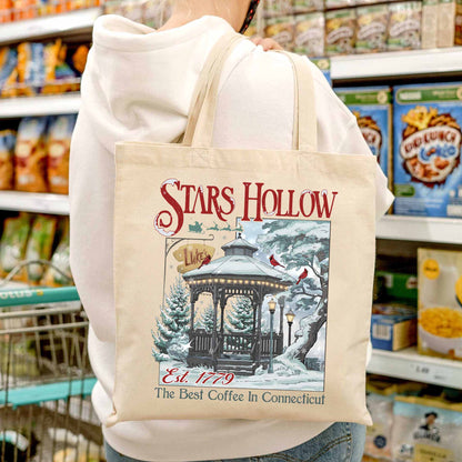 Christmas Festival Tote Bag, Stars Hollows 1779 Connecticut Tote Bag, Retro Style Tote Bag