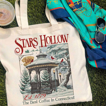 Christmas Festival Tote Bag, Stars Hollows 1779 Connecticut Tote Bag, Retro Style Tote Bag