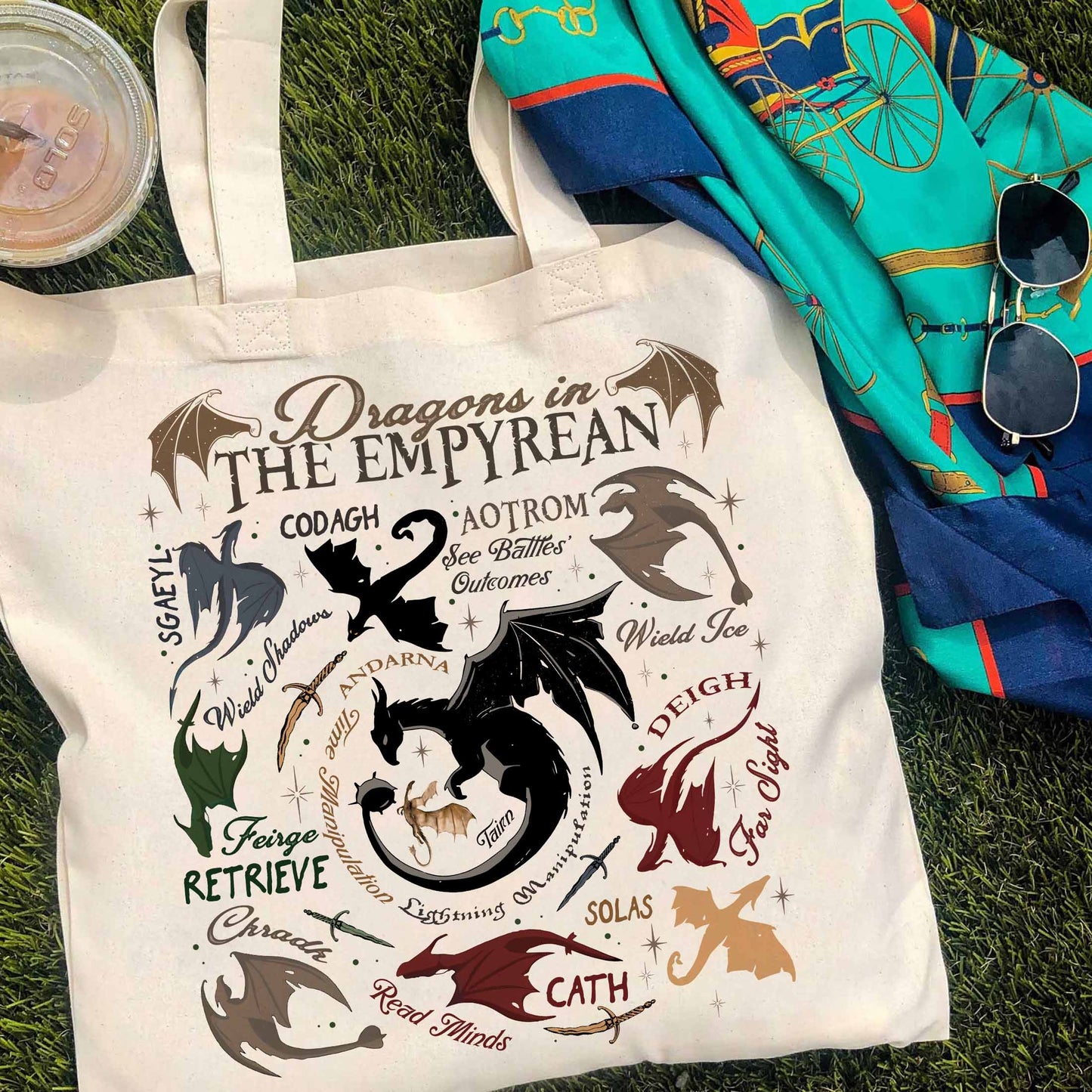 Bookish Tote Bag, Dragons in fourth wing Tote Bag,Fourth Wing Dragon,Dragon in The Empyrean Tote Bag