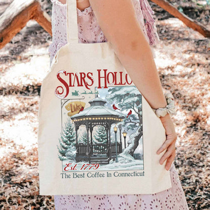 Christmas Festival Tote Bag, Stars Hollows 1779 Connecticut Tote Bag, Retro Style Tote Bag