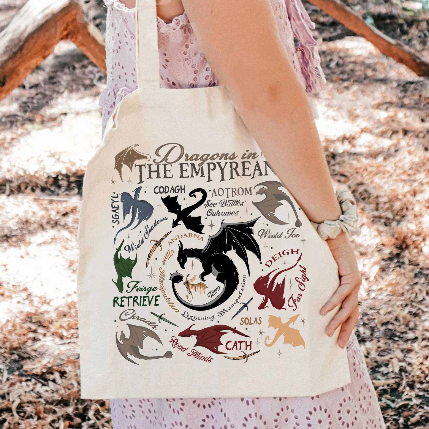 Bookish Tote Bag, Dragons in fourth wing Tote Bag,Fourth Wing Dragon,Dragon in The Empyrean Tote Bag
