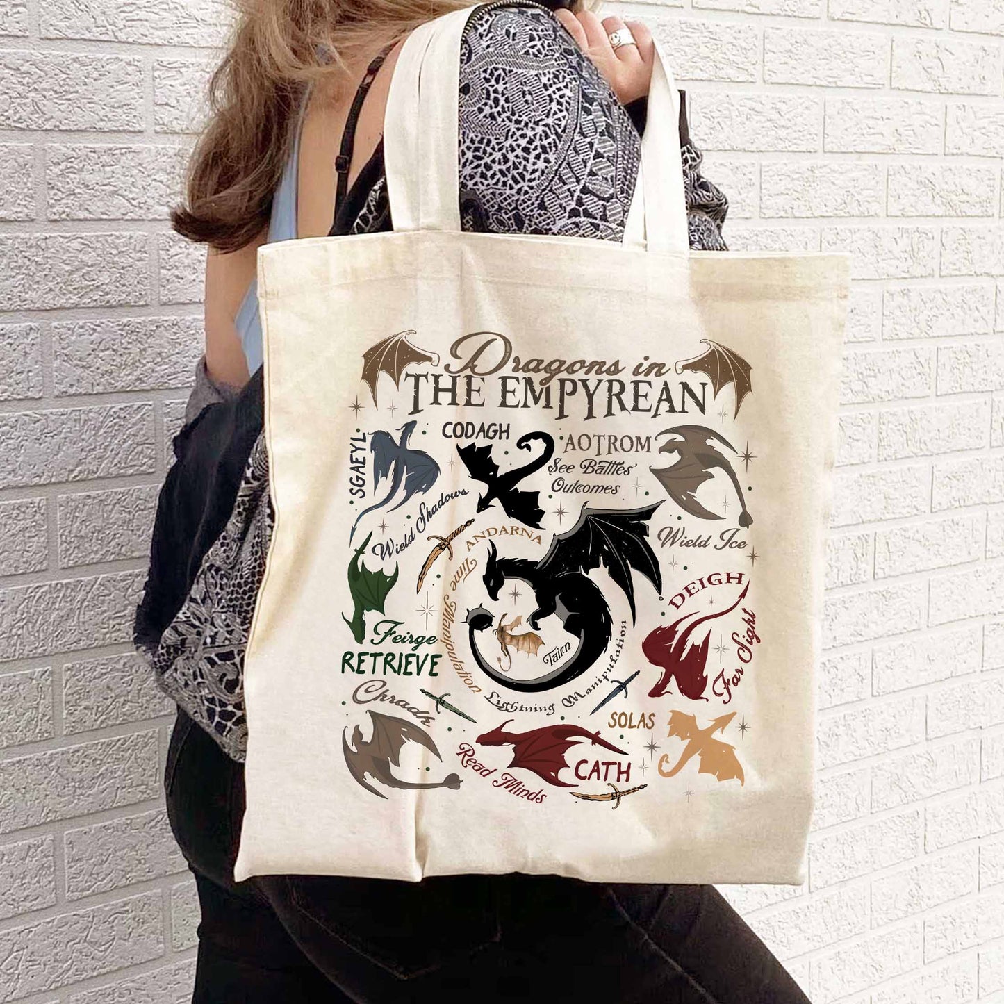 Bookish Tote Bag, Dragons in fourth wing Tote Bag,Fourth Wing Dragon,Dragon in The Empyrean Tote Bag