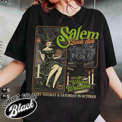 Salem Book Club Shirt, Salem Book Club, Salem Witch Book Club, Halloween Bookish Gift, Halloween Black Cat Broom Shirts, Halloween Bookish Shirt